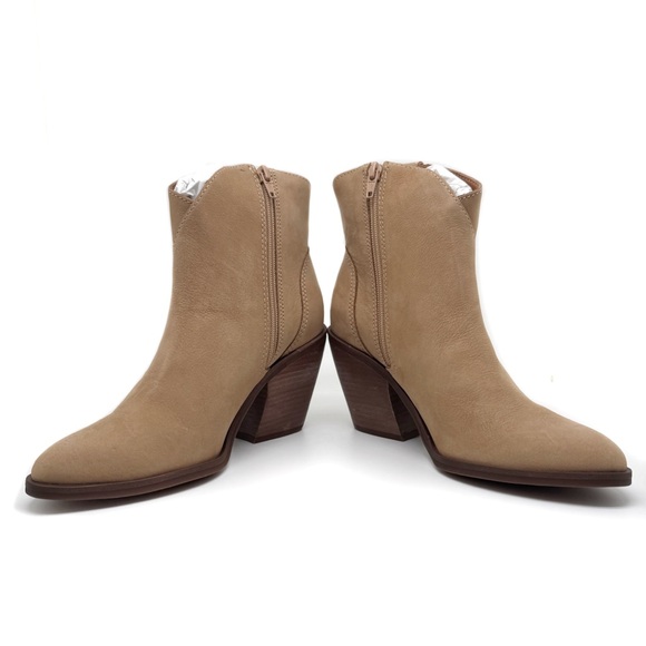 Lucky Brand Loxona Western Bootie Distressed Natural Tan Leather Boots Size 6.5 - Picture 2 of 12